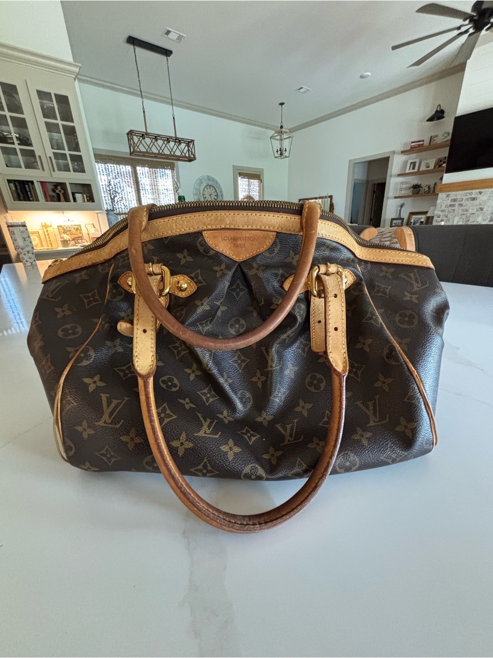 Louis Vuitton Monogram Tivoli GM LargeCanvas Satchel with Vachetta Trim